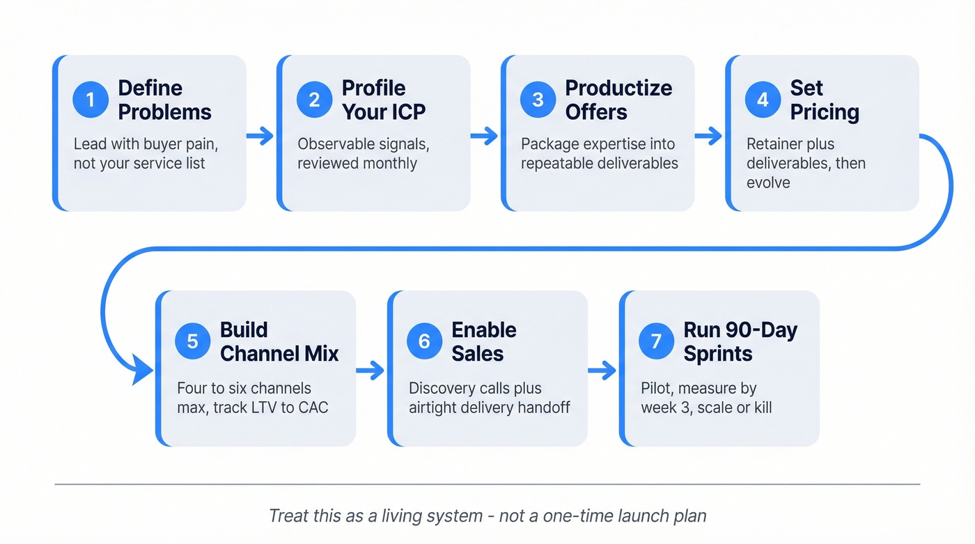Seven step GTM framework flow for service companies