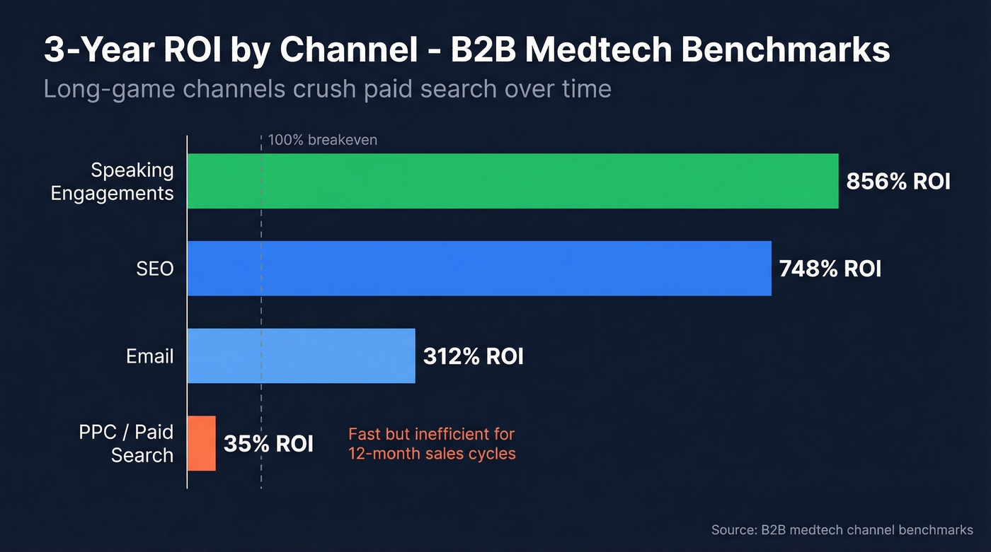 Healthcare B2B channel ROI benchmarks bar chart