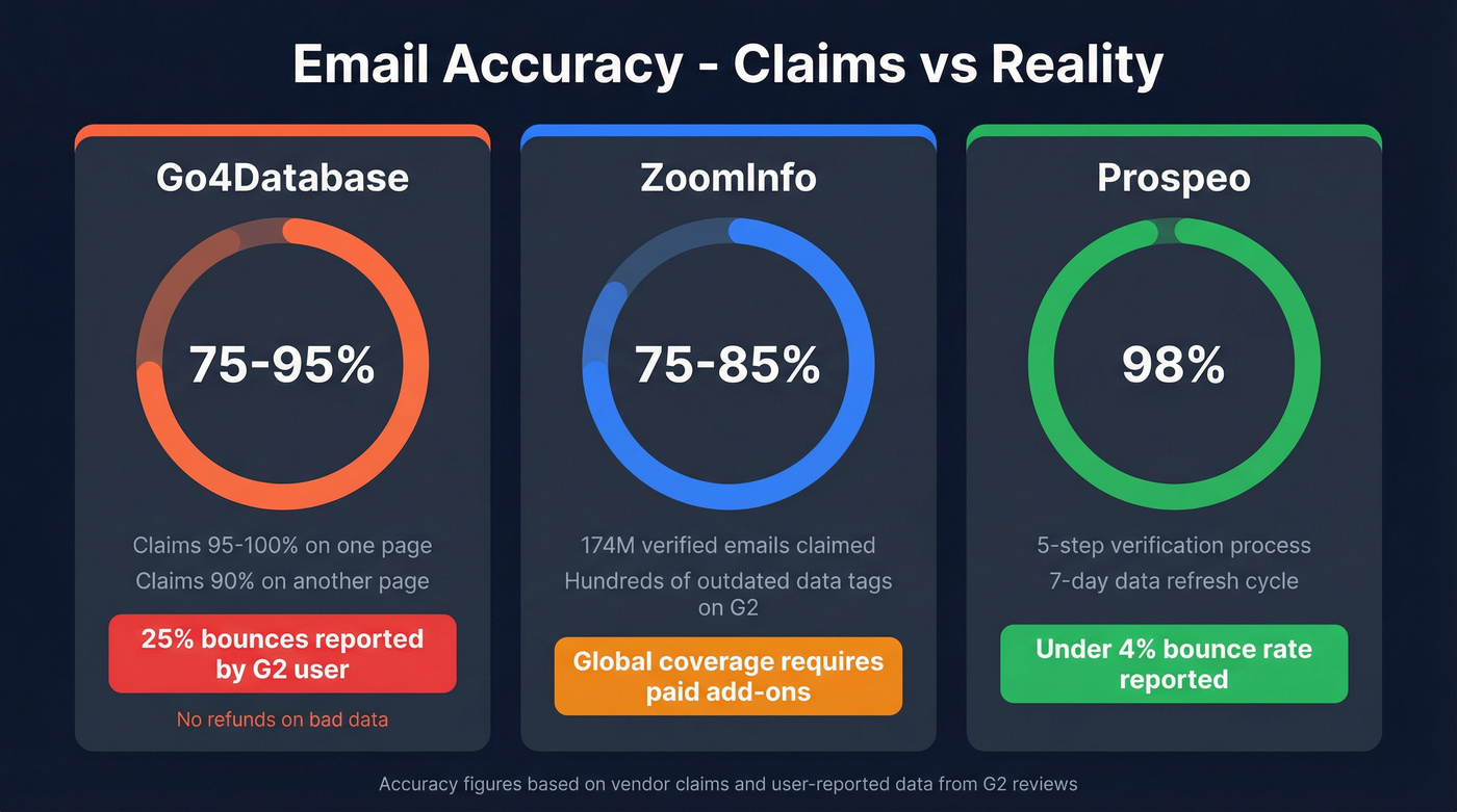 Email accuracy and bounce rate comparison across three providers
