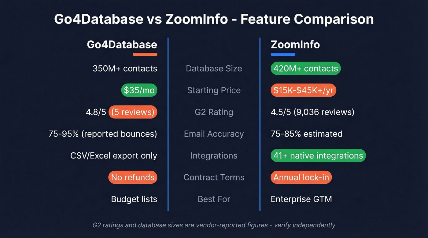 Go4Database vs ZoomInfo head-to-head feature comparison diagram