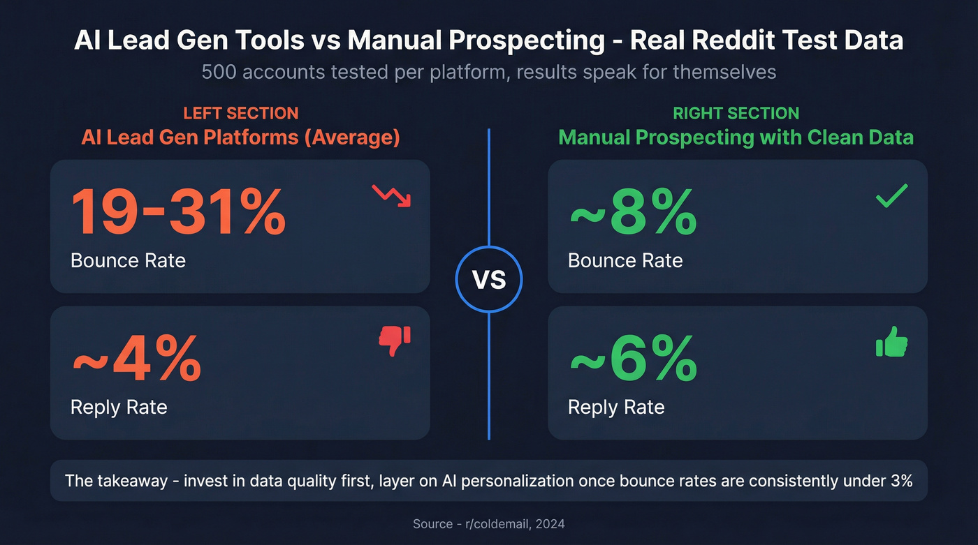 Reddit test results comparing AI tools vs manual prospecting