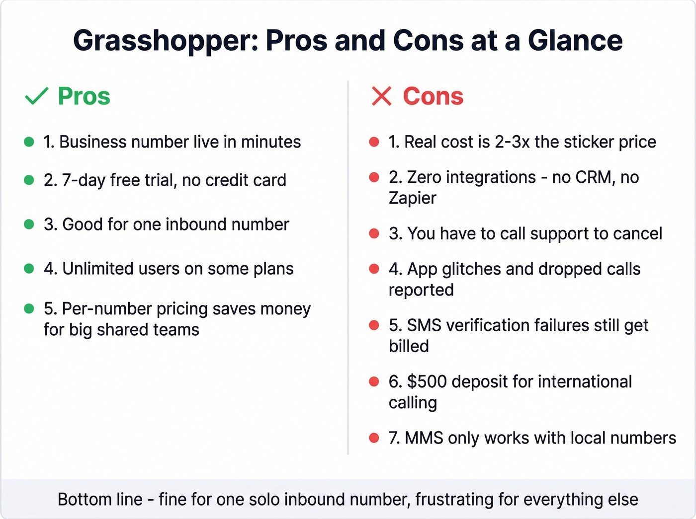 Grasshopper pros and cons visual summary card