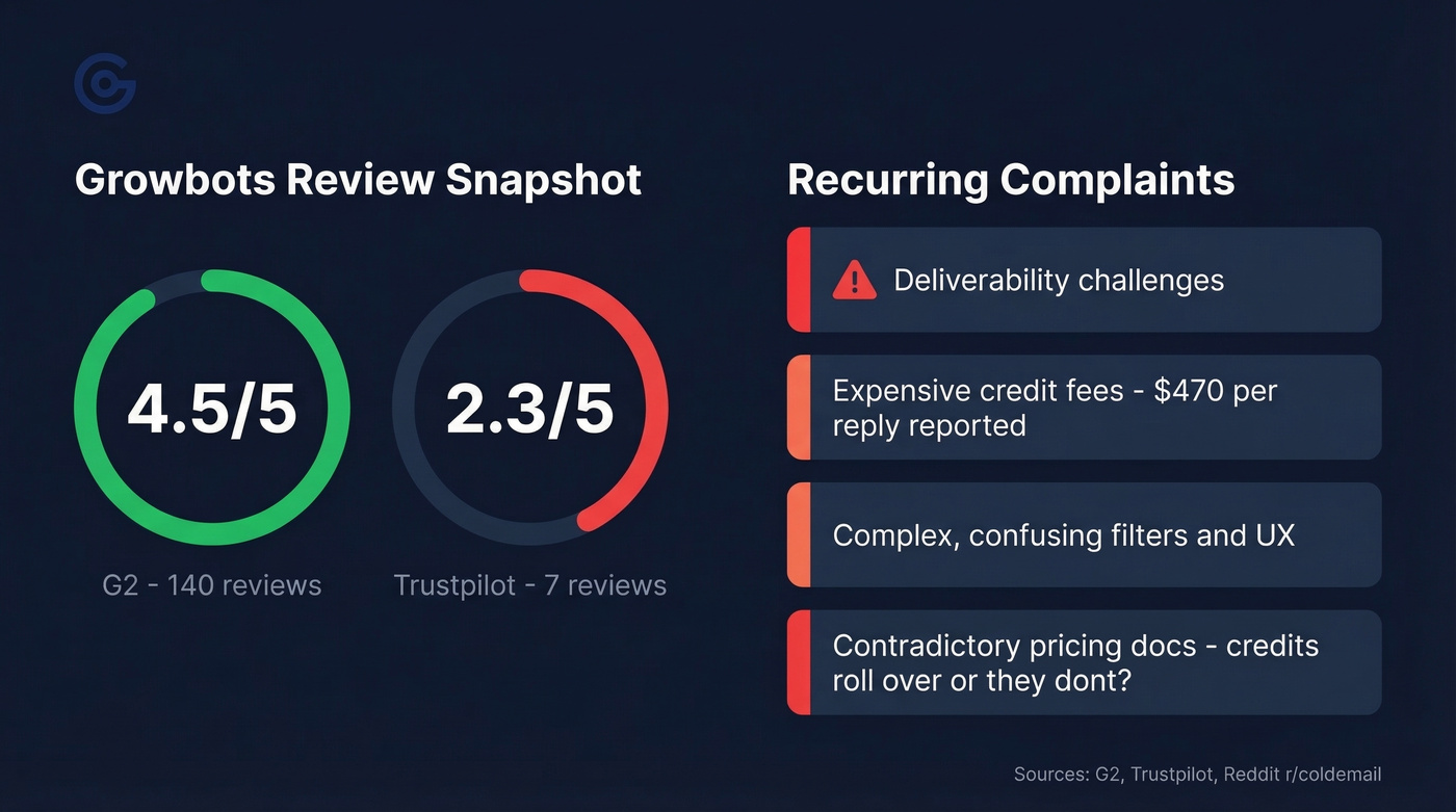 Growbots review scores and common complaints visualization