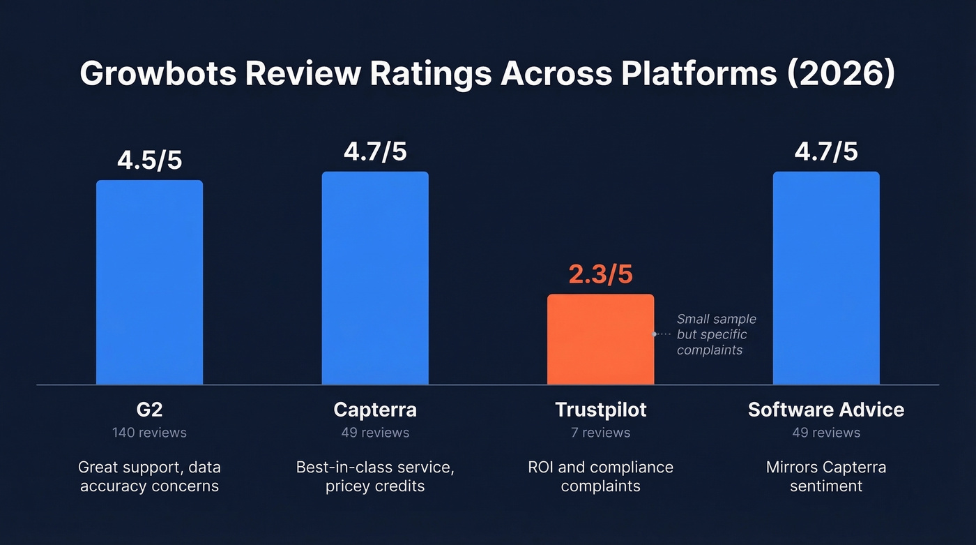 Growbots review ratings across G2 Capterra Trustpilot comparison