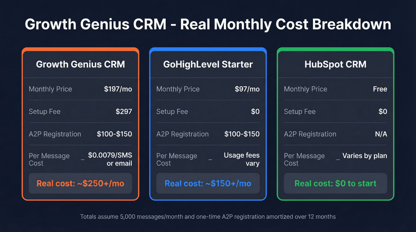 Growth Genius vs GoHighLevel vs HubSpot pricing comparison