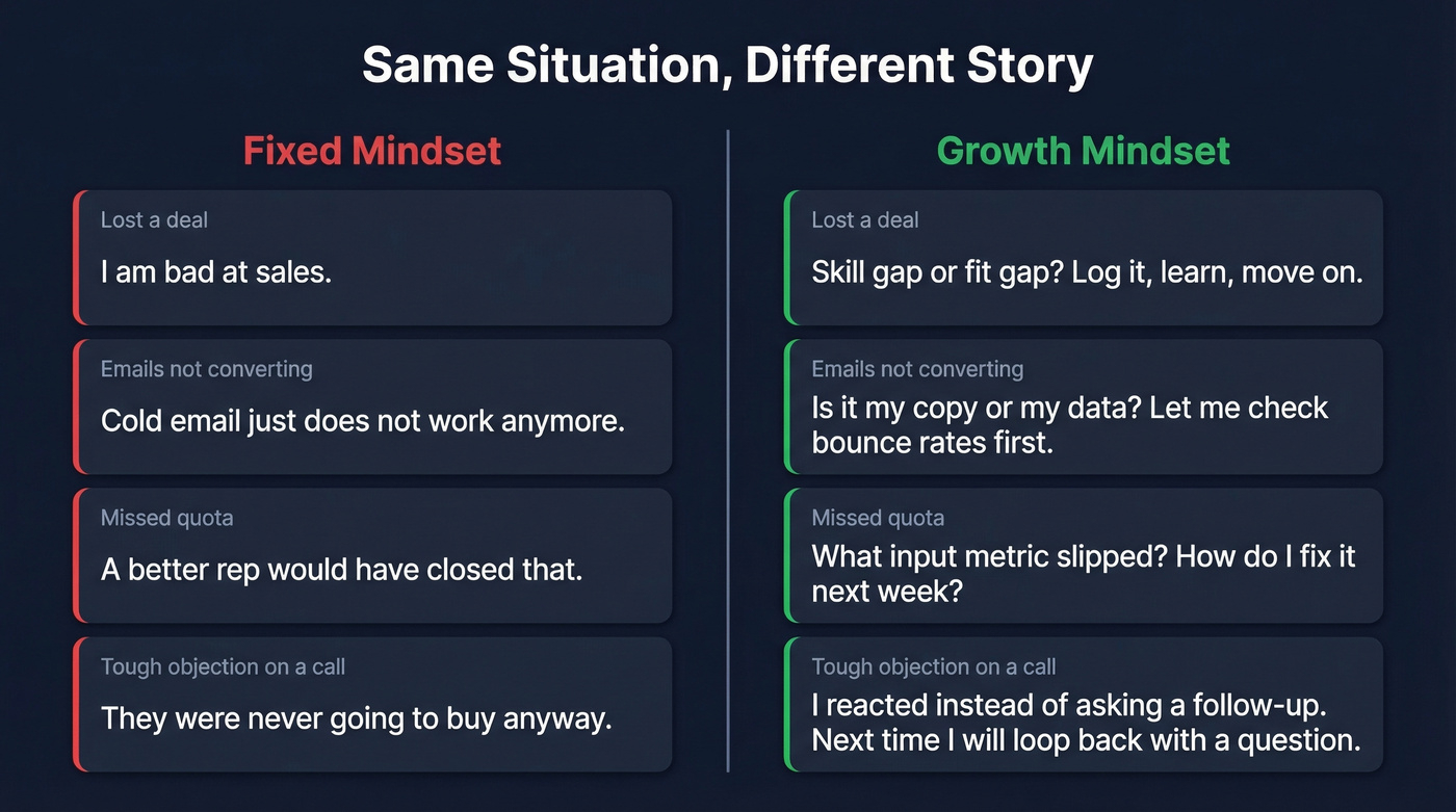 Fixed vs growth mindset responses in sales scenarios