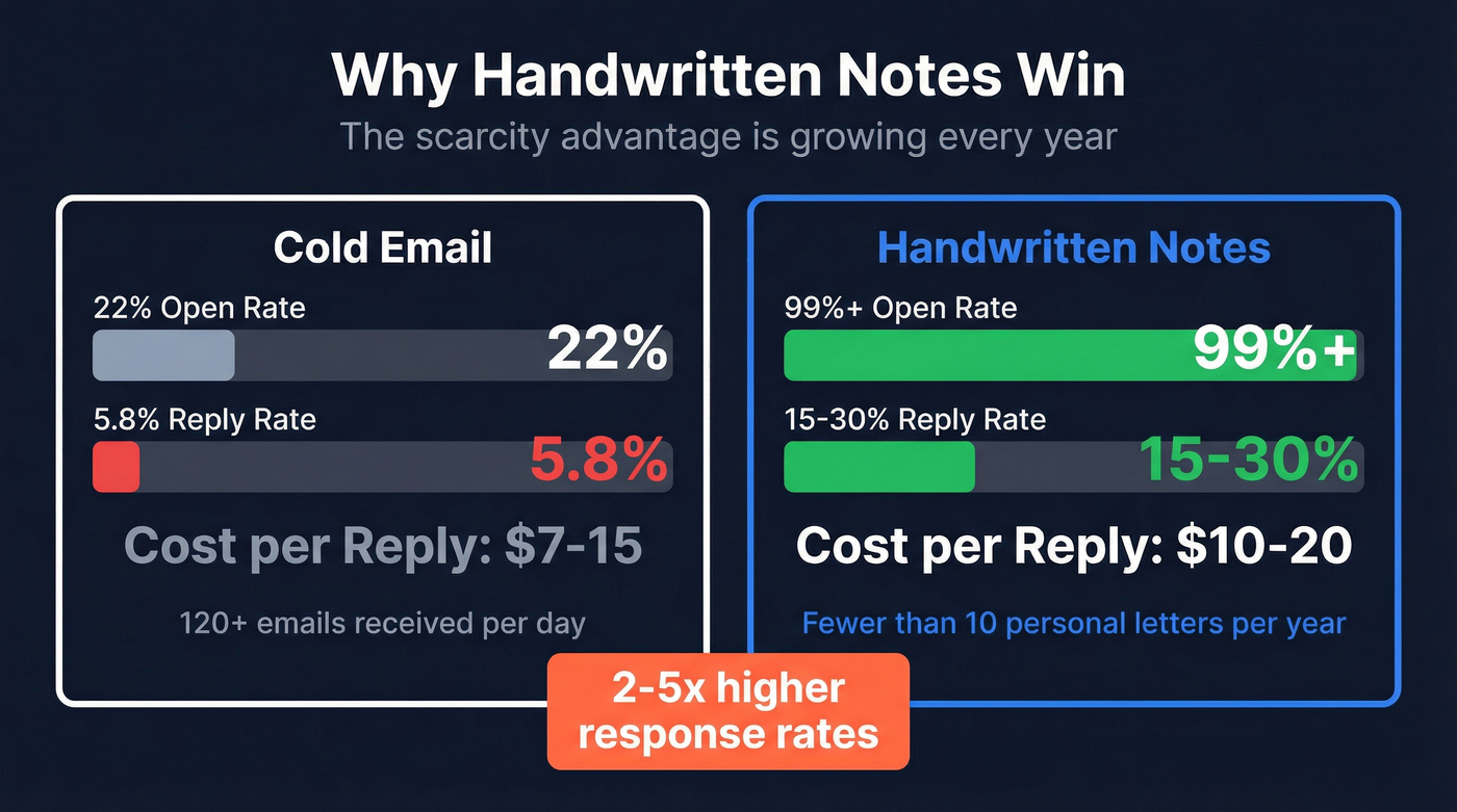 Handwritten notes vs cold email performance comparison
