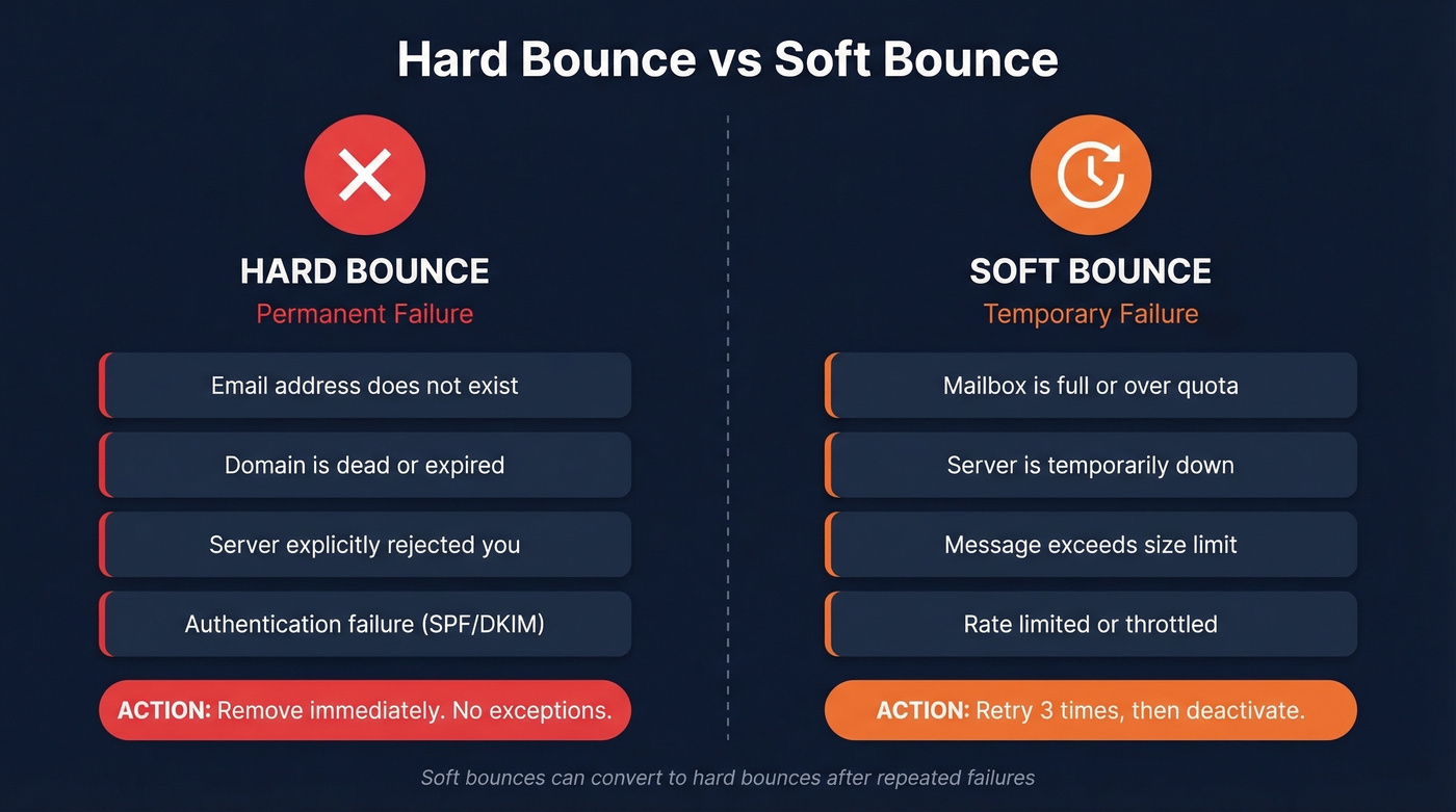 Hard bounce vs soft bounce comparison diagram