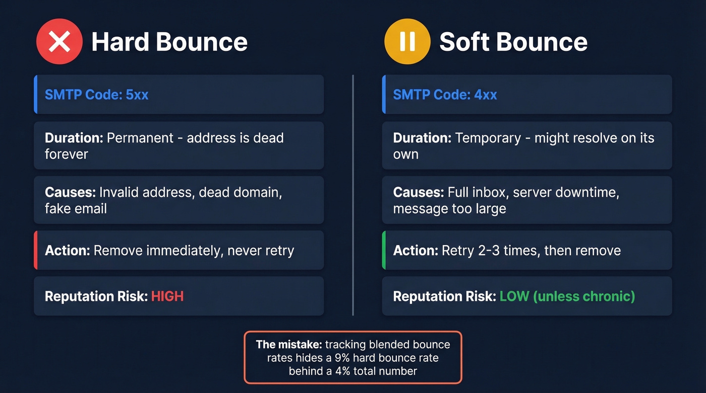 Hard bounce vs soft bounce comparison diagram