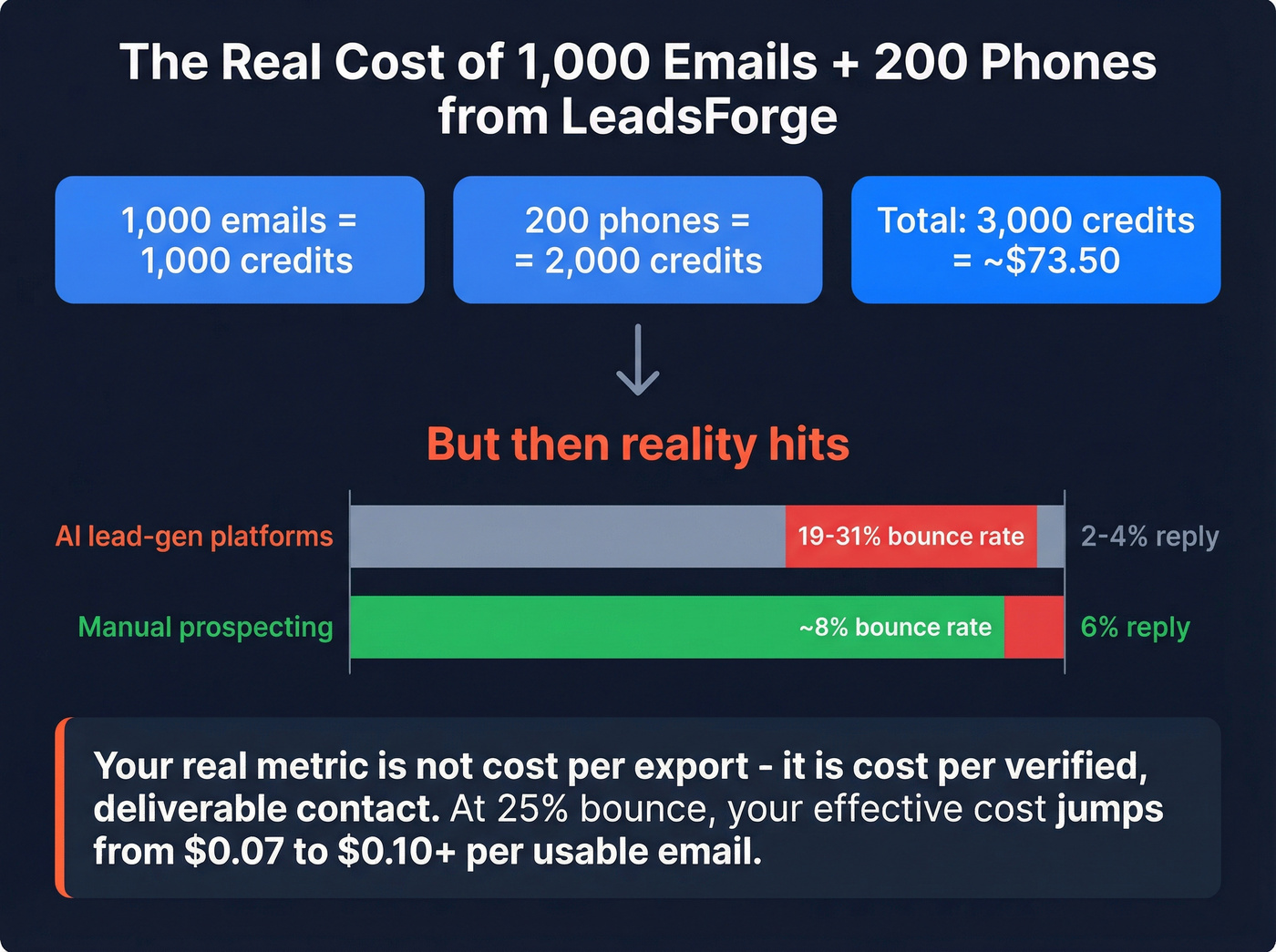 Credit cost breakdown showing true cost per deliverable contact