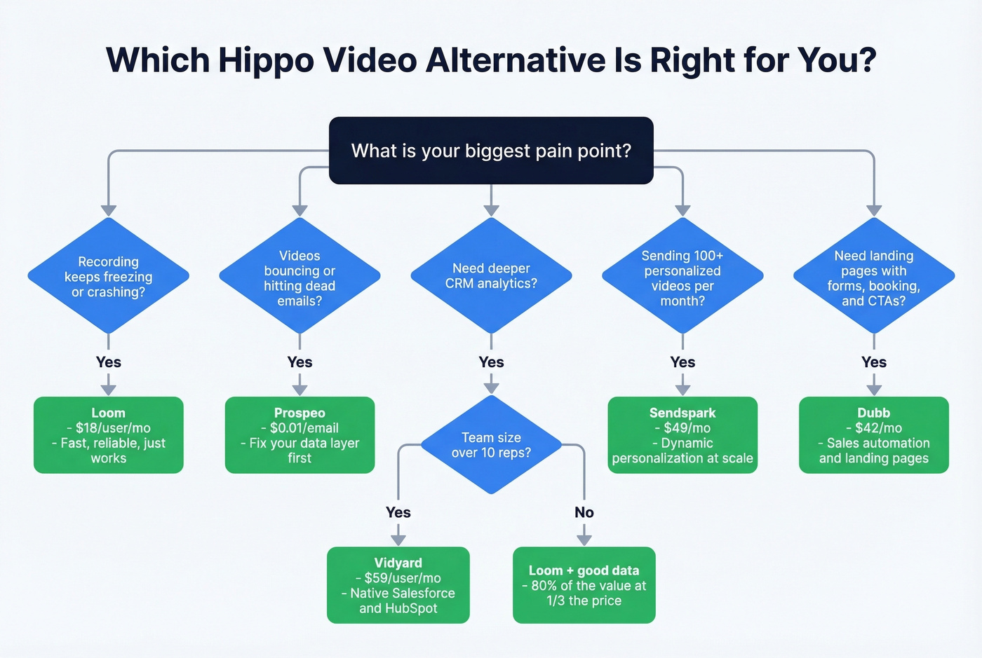 Decision tree flowchart for choosing the right Hippo Video alternative