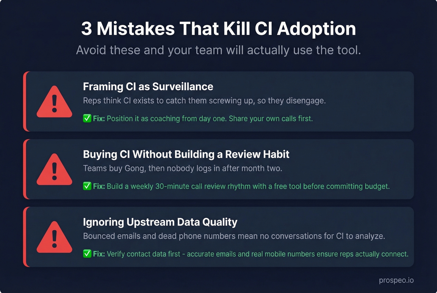 Three common CI adoption mistakes with warning icons