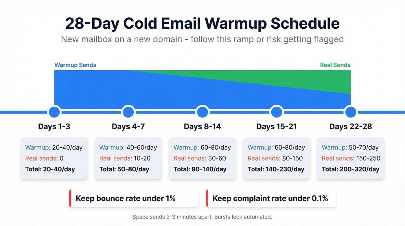 Visual warmup schedule showing daily ramp over 28 days