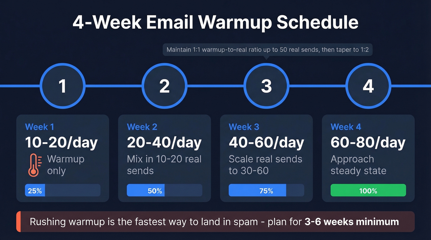 Four week email warmup schedule timeline infographic