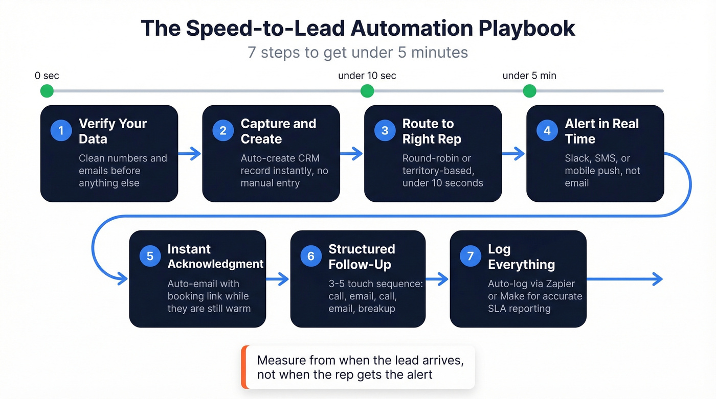 Seven-step speed-to-lead automation workflow diagram