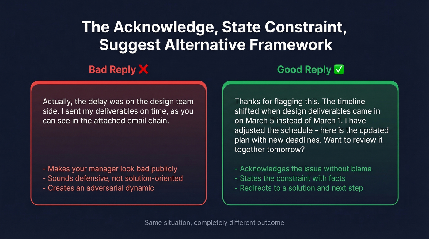 Bad vs good difficult email reply comparison