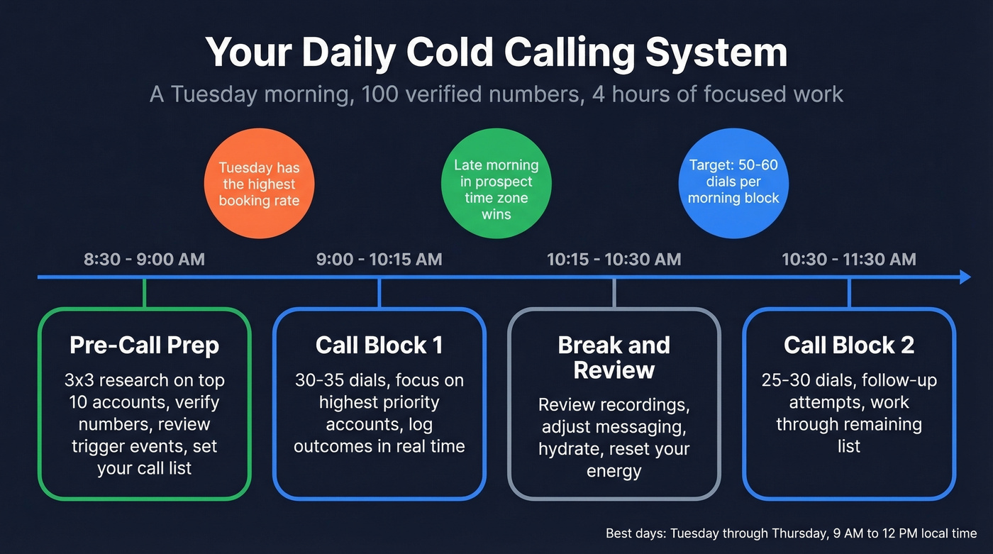 Daily cold calling schedule and block structure