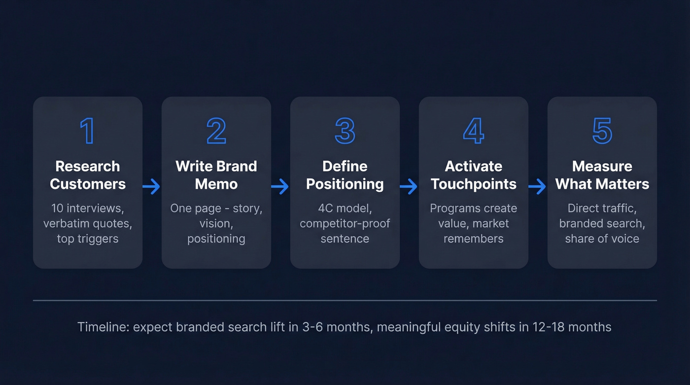 Five-step B2B brand building process flow chart
