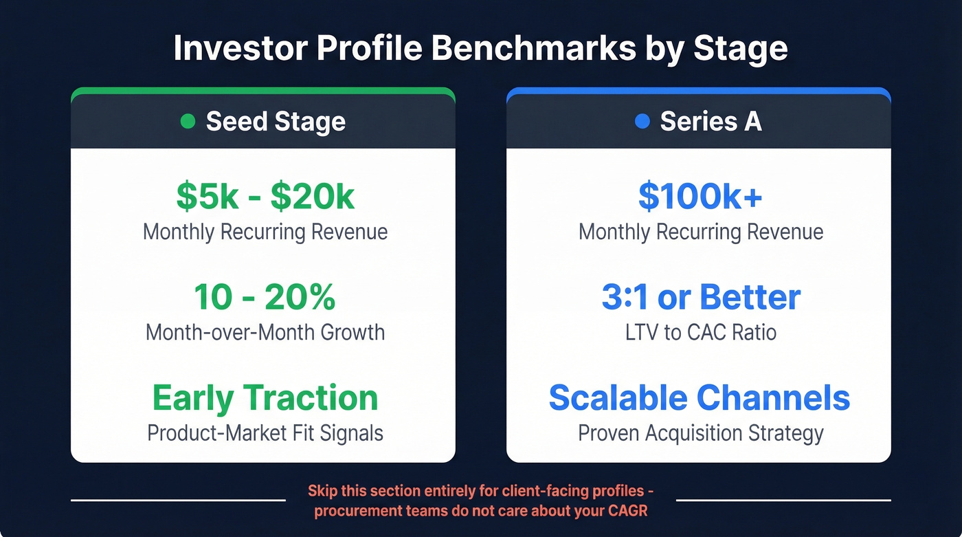 Investor profile metrics benchmarks by funding stage