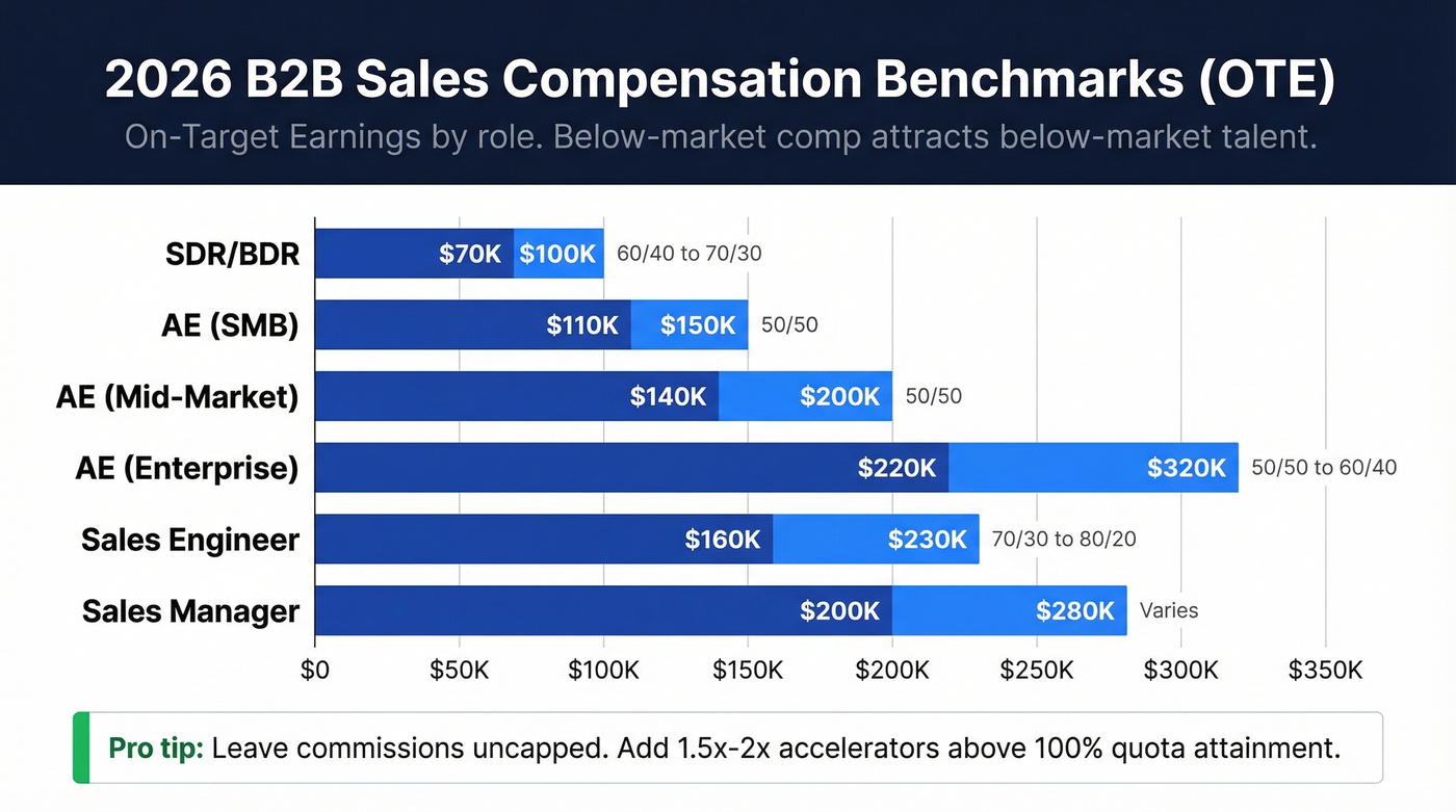 2026 B2B sales compensation ranges by role