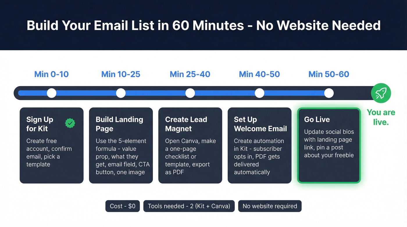 60-minute action plan timeline to launch email list