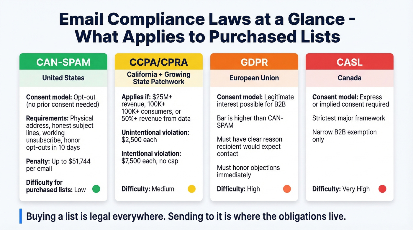 Email compliance laws comparison across regions