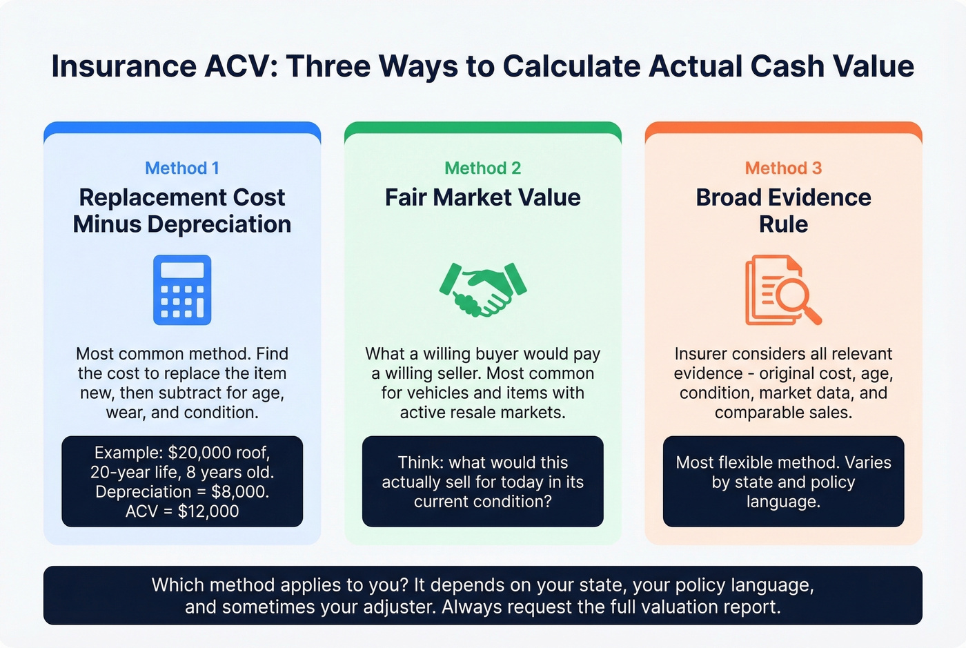 Insurance ACV three calculation methods with roof example