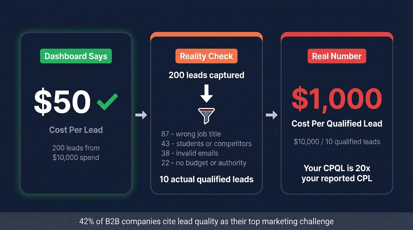 CPL vs CPQL vanity metric reality check visual
