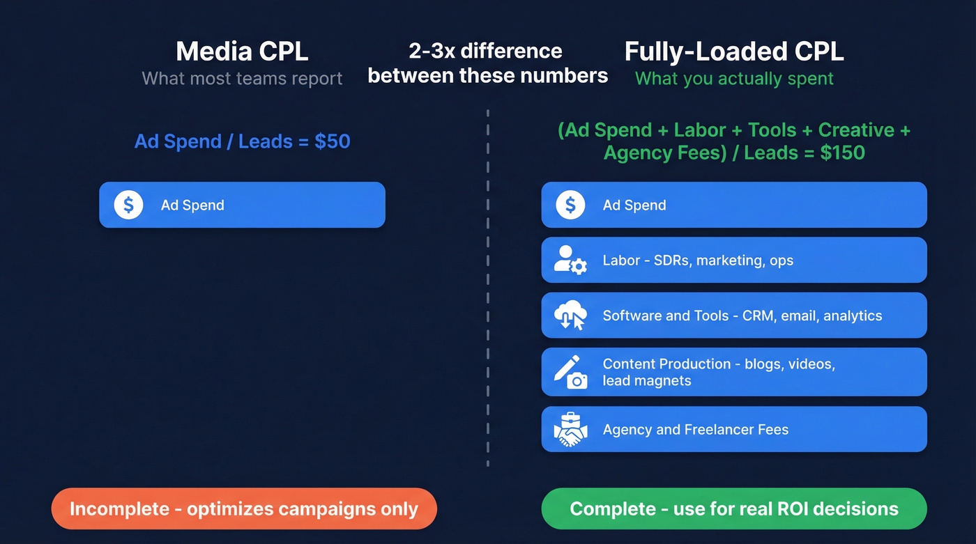 Media CPL vs fully-loaded CPL formula comparison