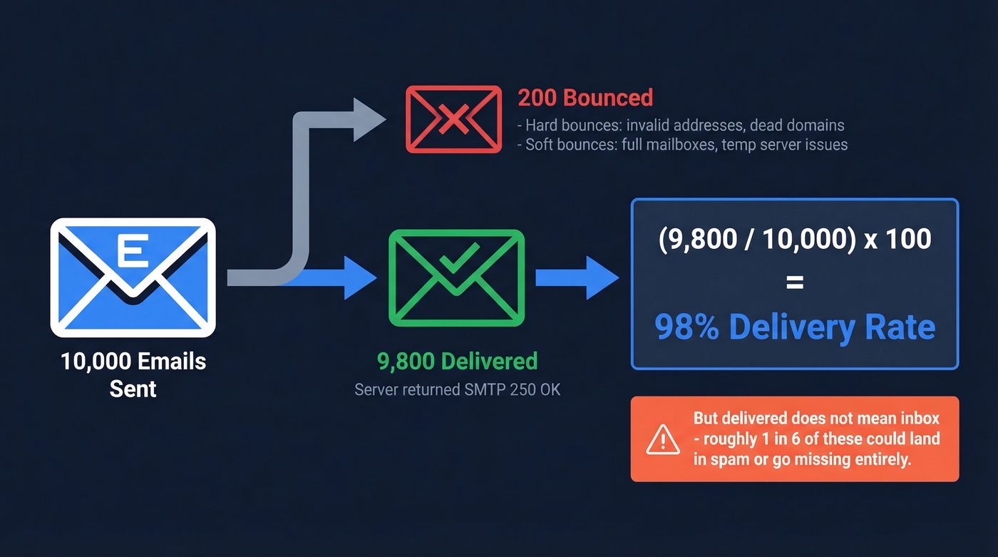 Email delivery rate formula worked example visualization