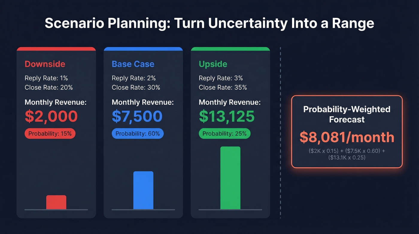 Three scenario comparison with probability-weighted forecast