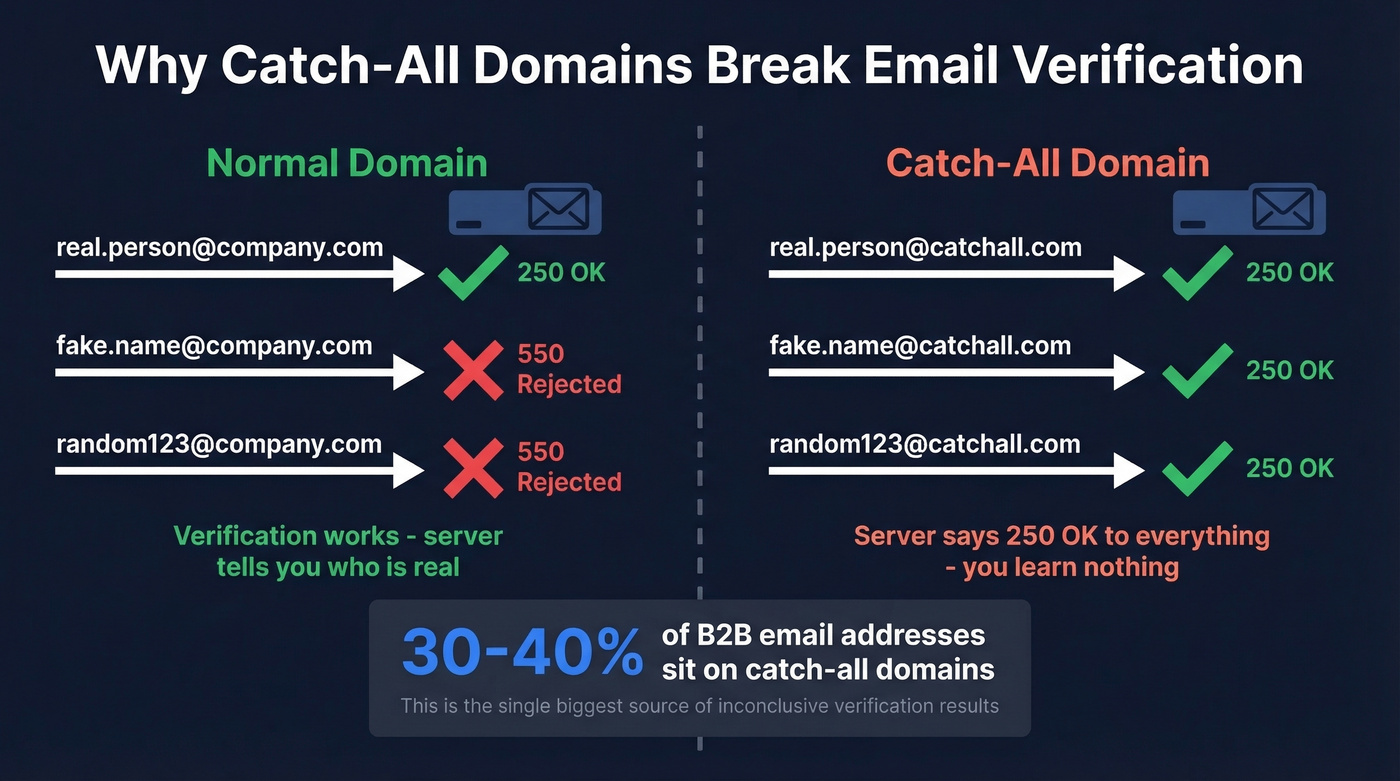 How catch-all domains break email verification explained visually