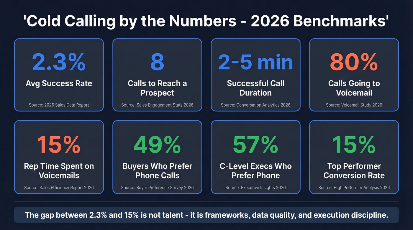 Cold calling key statistics dashboard with benchmarks