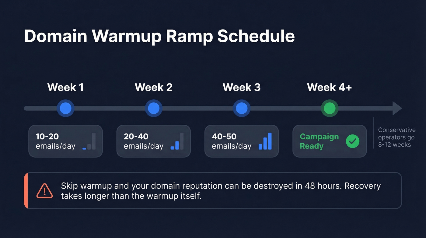 Domain warmup ramp schedule over four weeks