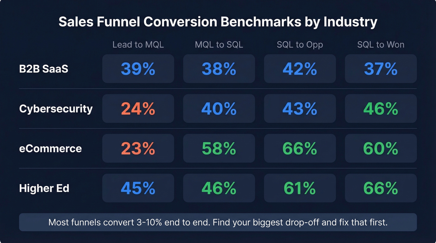 Funnel conversion benchmarks across four industries