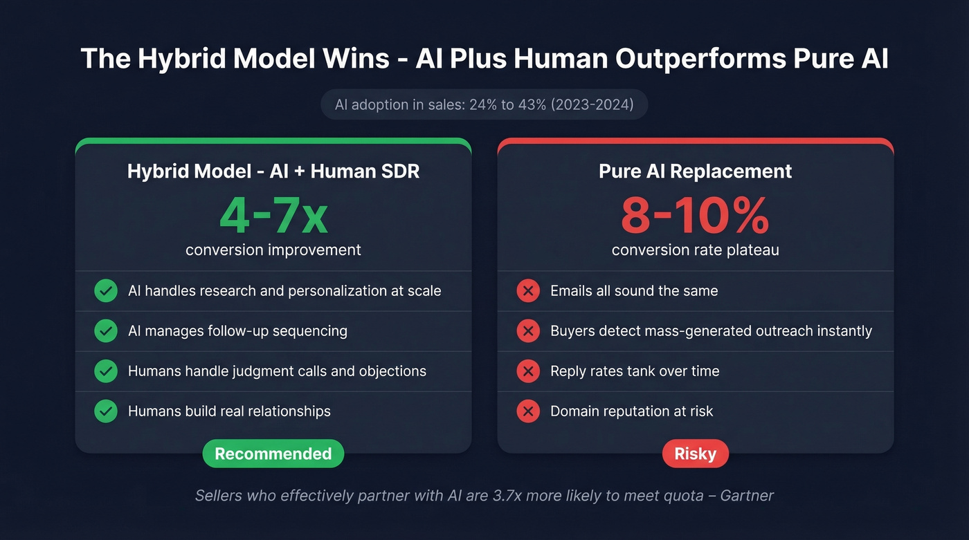 AI plus human hybrid model versus pure AI sales comparison
