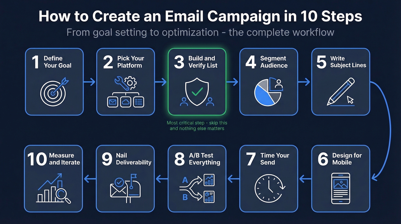 10-step email campaign creation process flow chart