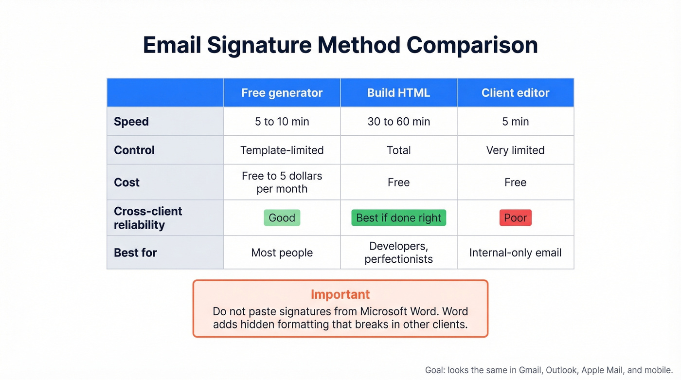 Side-by-side comparison of generator vs HTML vs client editor