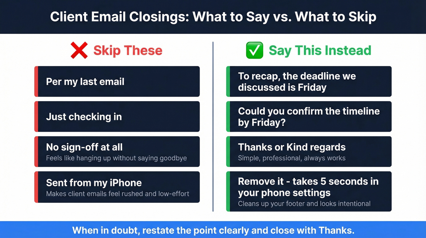 Do vs dont comparison of client email closing phrases