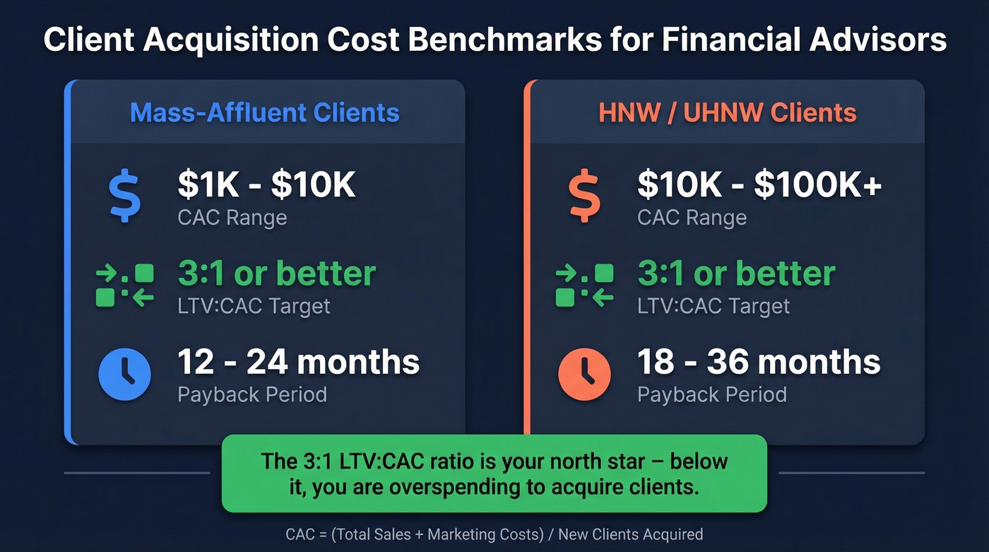 Financial advisor CAC benchmarks by client segment