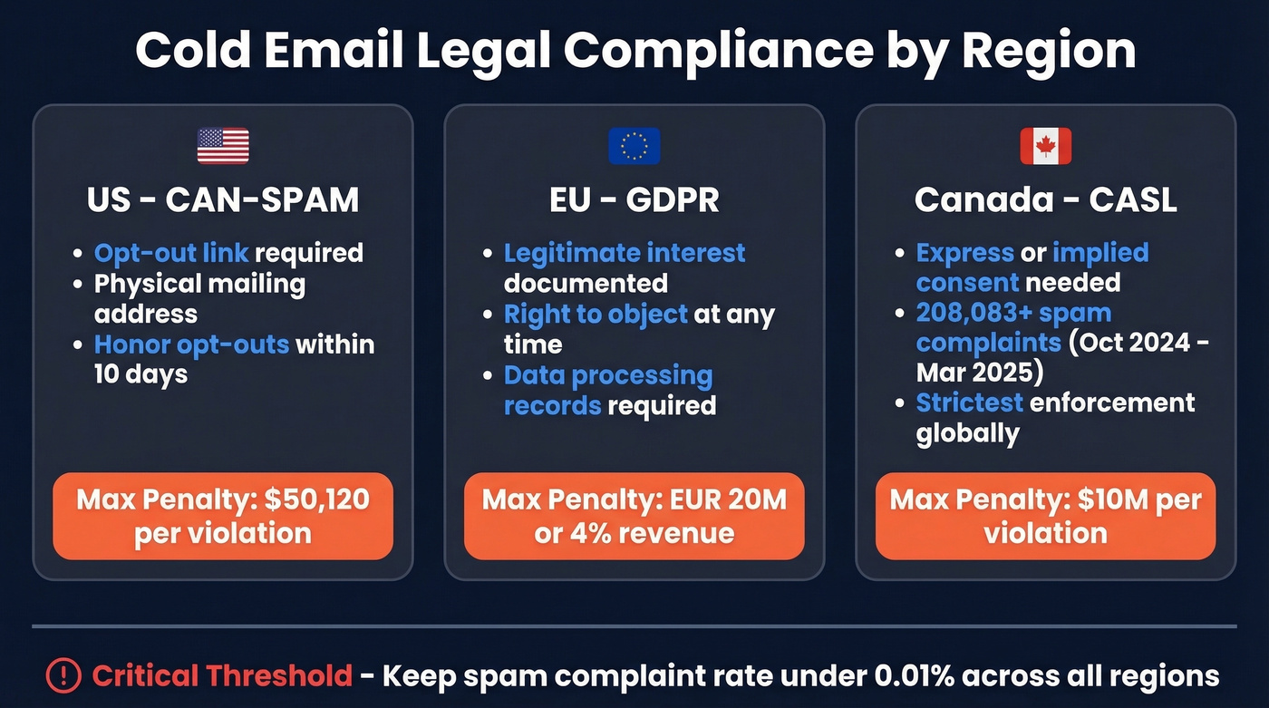 Cold email legal compliance rules by region