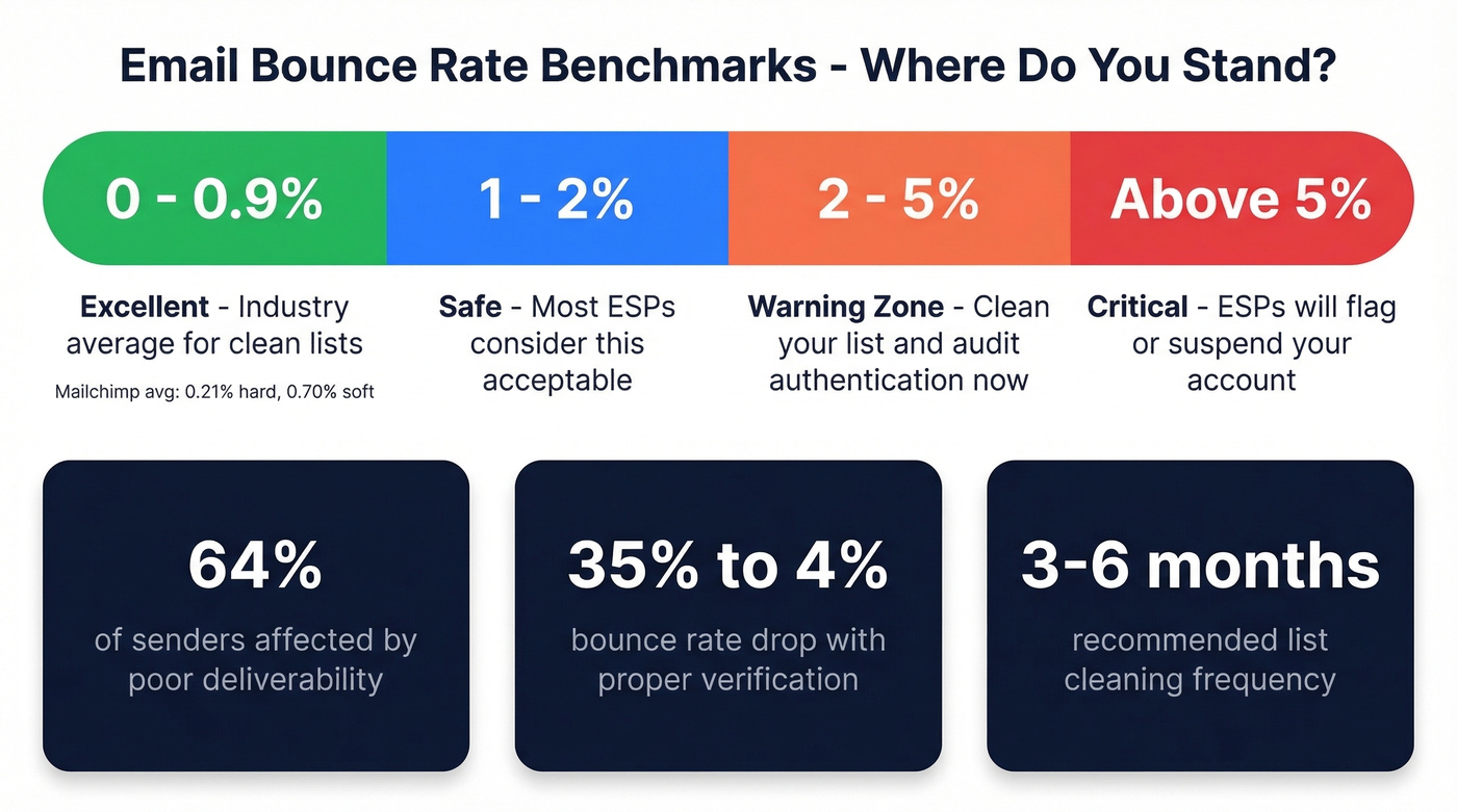 Email bounce rate benchmarks and danger zones