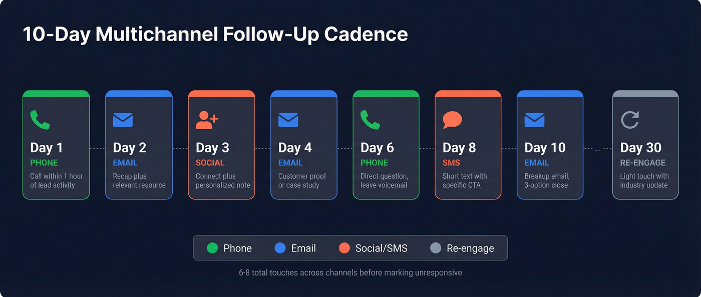 10-day multichannel lead follow-up cadence visual
