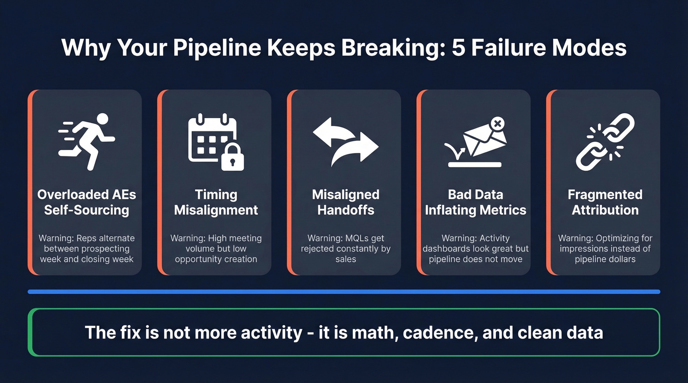 Five pipeline failure modes with warning signals