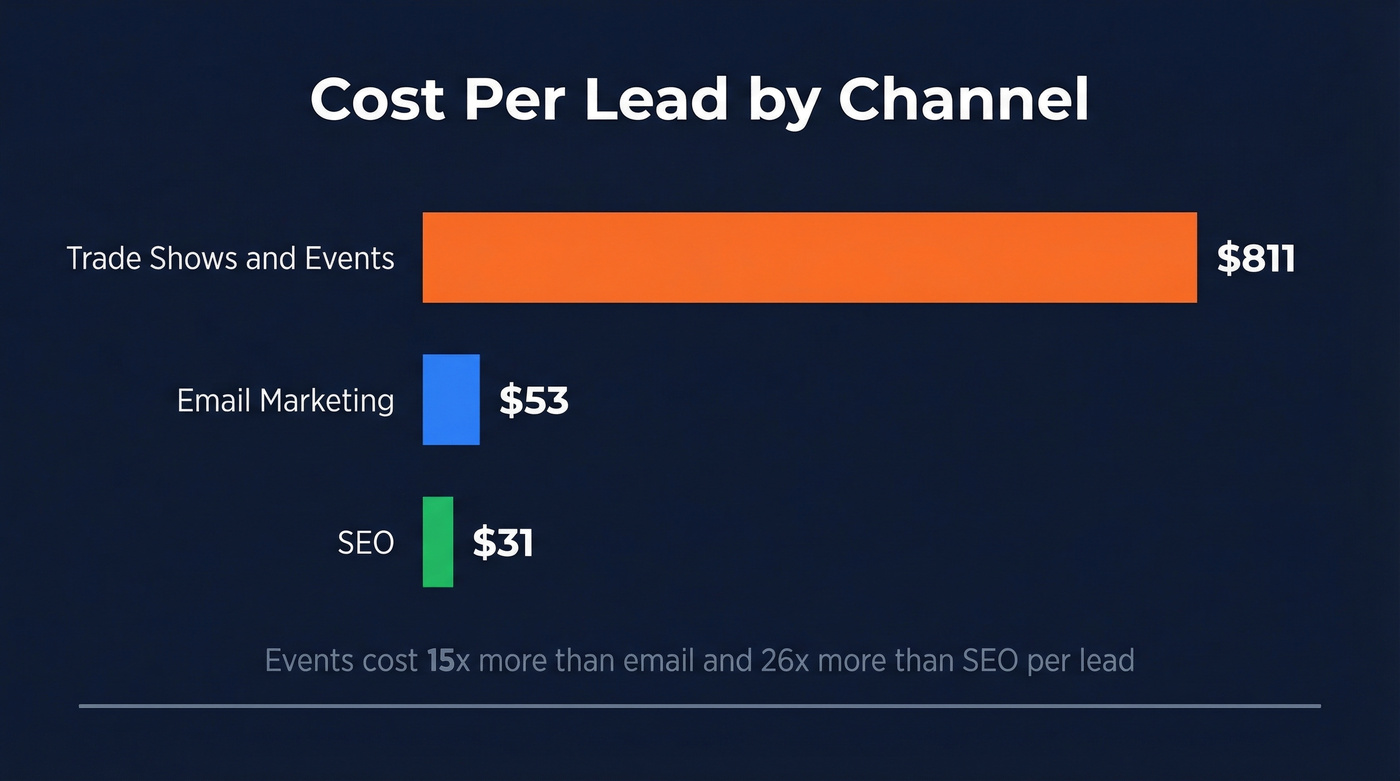 Cost per lead comparison across marketing channels