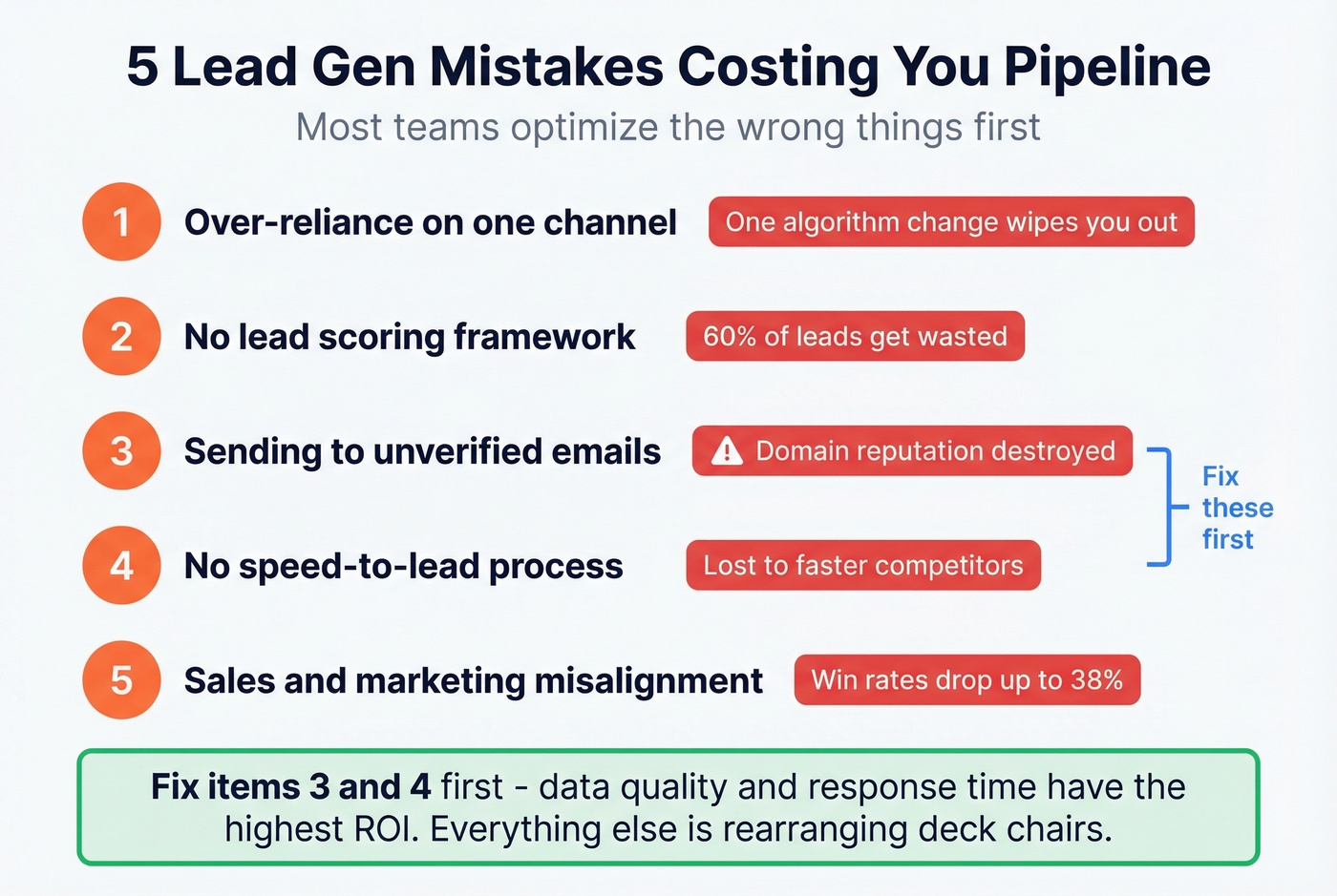 Five lead generation mistakes with severity indicators