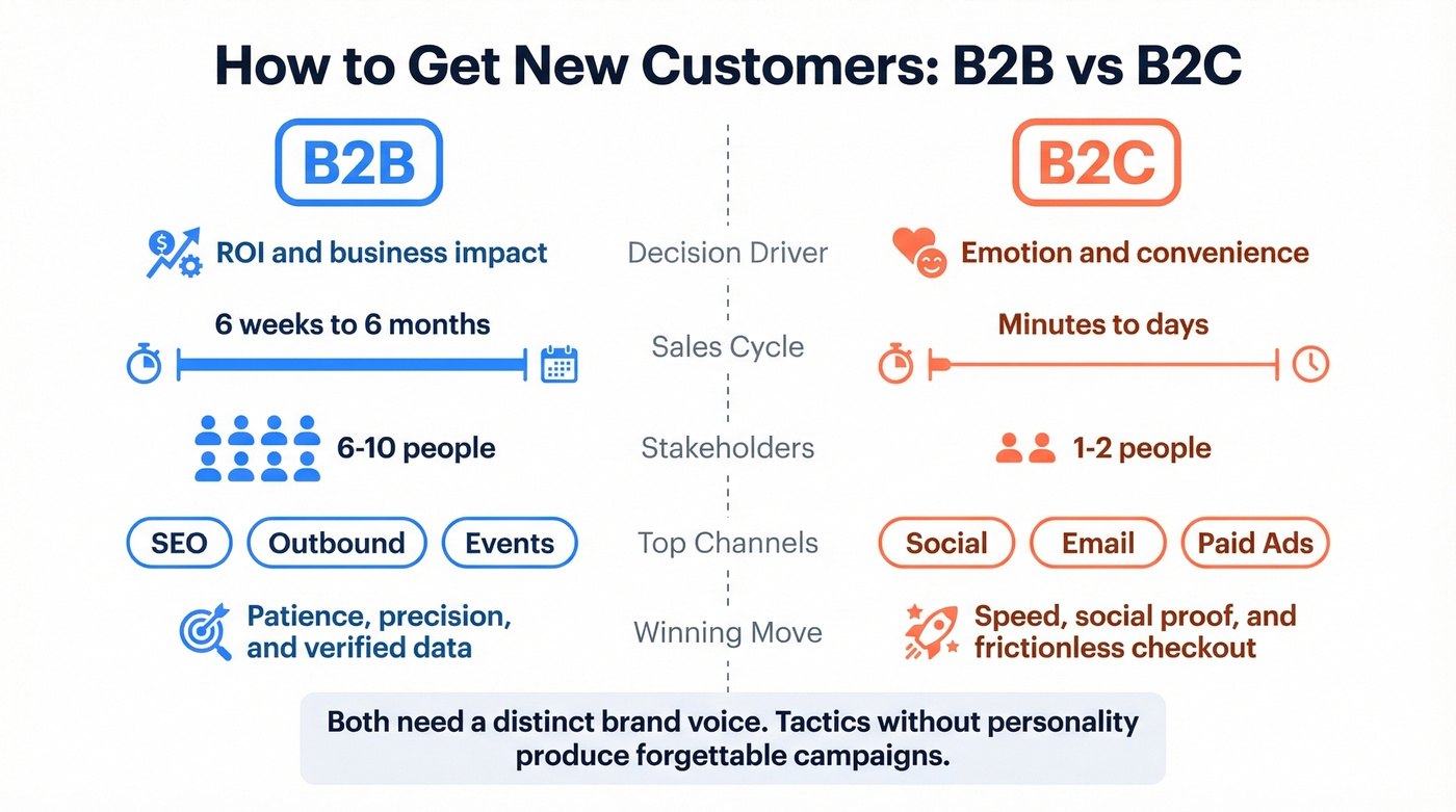 Side-by-side B2B vs B2C customer acquisition comparison
