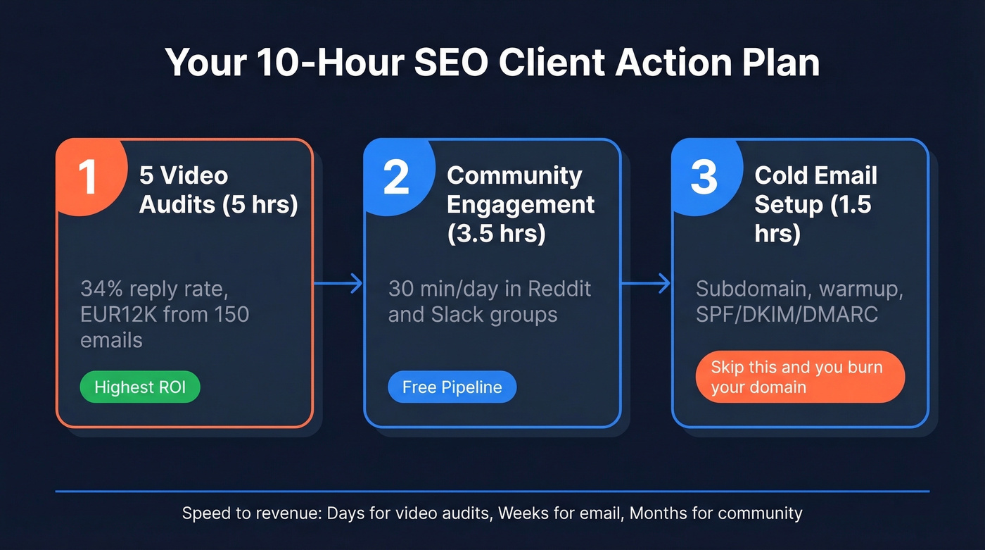 Priority action plan for landing SEO clients in 10 hours