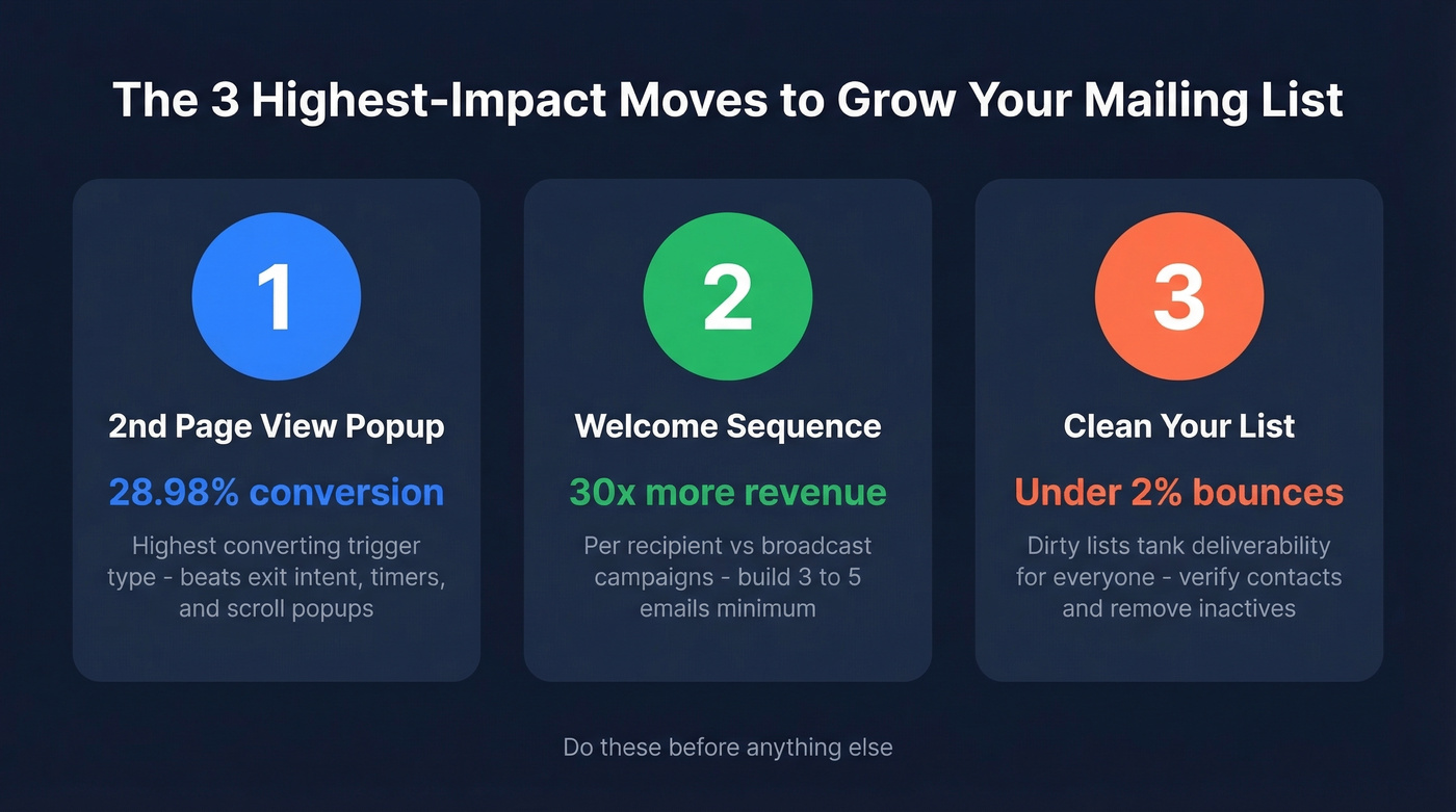 Three highest-impact actions for mailing list growth