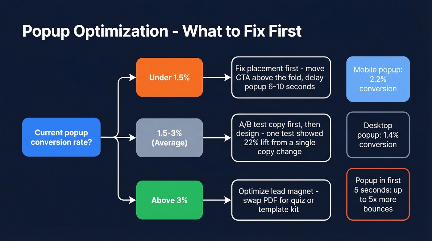Popup timing and type optimization decision flowchart